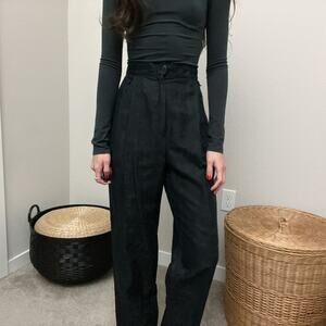 80s 90s vintage black high waisted rise floral preppy minimalist trousers pants